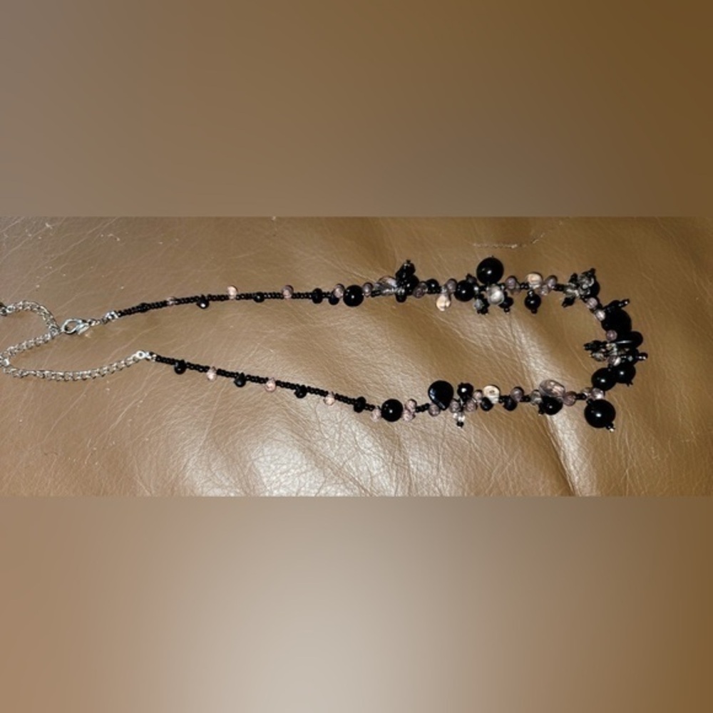 Black and pinkish beaded necklace
